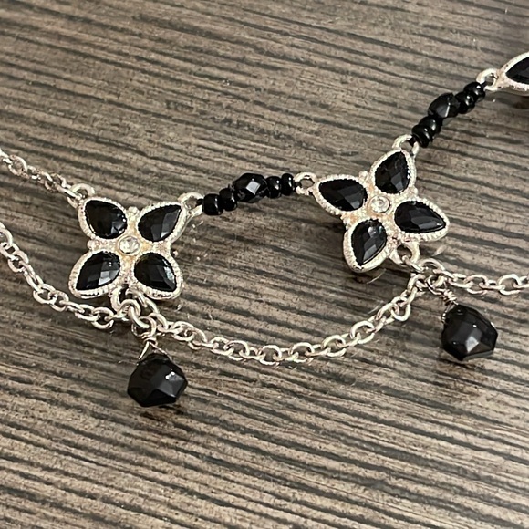 Monet Silver-Tone and Black Floral Necklace with Draping Chains - Picture 3 of 12